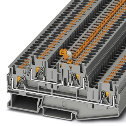 Phoenix Contact Knife Disconnect - Multi-Level Terminal Block; PTTB 4-MT ; 16A; 600V; 2-Level; #24 - #10; Push-In Connection; Gray